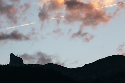 平静天空下的山的剪影摄影